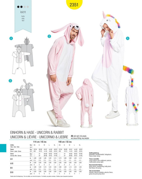 2351 Einhorn, Hase Fasching, Burda