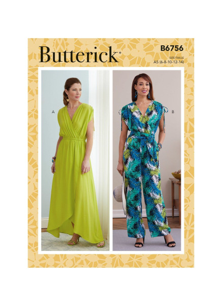 B6756 Damen Overall Kleid Schärpe, Butterick