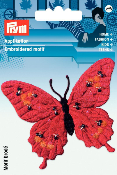 Applikation Schmetterling exklusiv rot mit Perlen