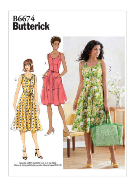 B6674 Damen Beutel Kleid Schärpe, Butterick