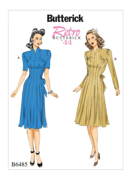 B6485 Krawatte Damen Flügelärmel Kleid, Butterick