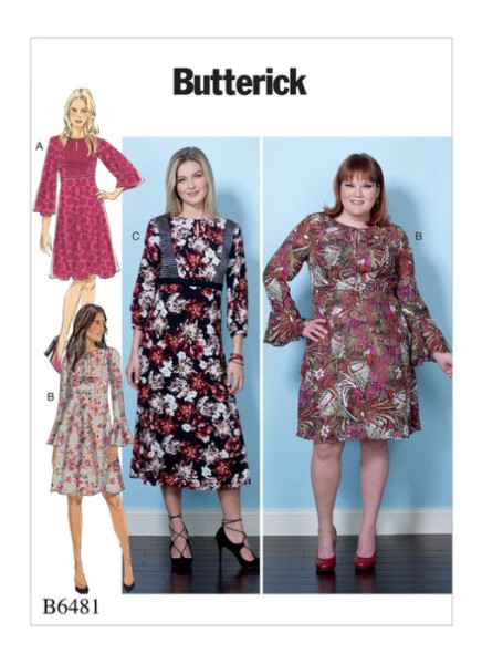 B6481 Damen Flügelärmel Kleid, Butterick