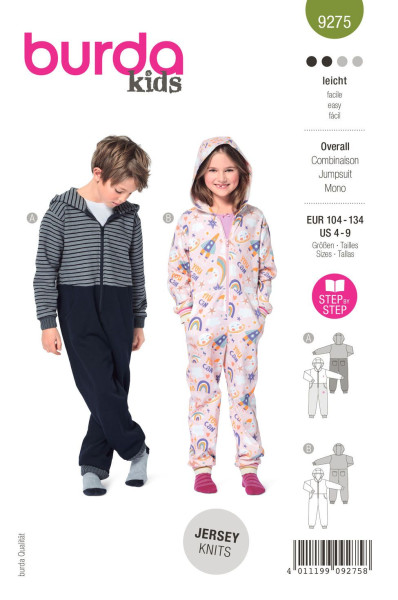 9275 Onesies mit Taschen und Reißverschluss, Burda