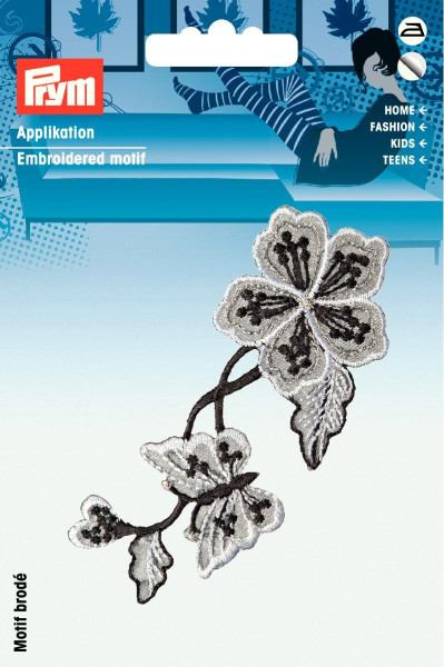 Applikation selbstklebend/aufbügelbar Blumenranke schwarz