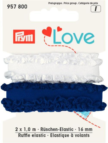 Prym Love Rüschen-Elastic 16mm blau/weiß 2x1m