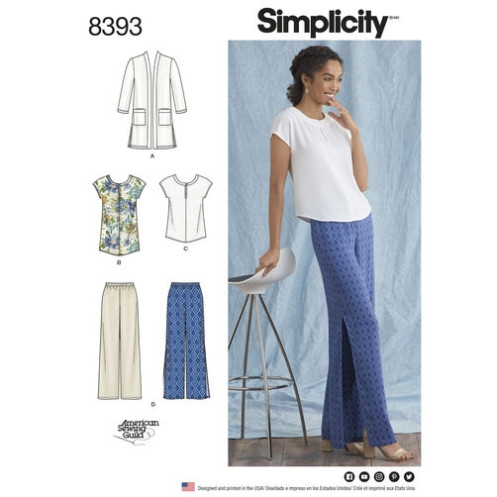 S8393 Damen Top Hose Tunika Strickjacke Plus, Simplicity