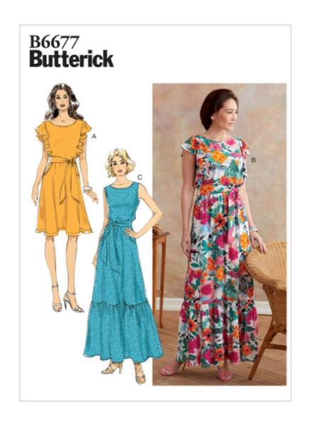 B6677 Damen Kleid Schärpe, Butterick