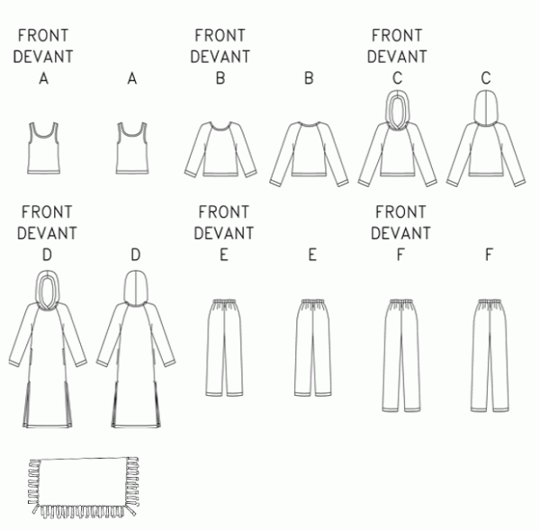 Butterick B4038 Freizeitanzug, Robe, Top, Hose und Bettdecke OFP