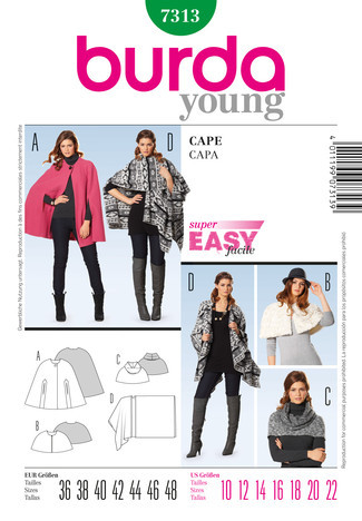 7313 Cape, Strick, Fake Fur, Burda