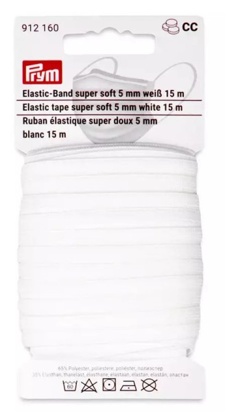 Gummilitze, Elastic-Band super soft, 5 mm, 15m, weiß