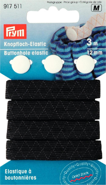 Knopfloch-Elastic mit 3 Knöpfen 12 mm schwarz