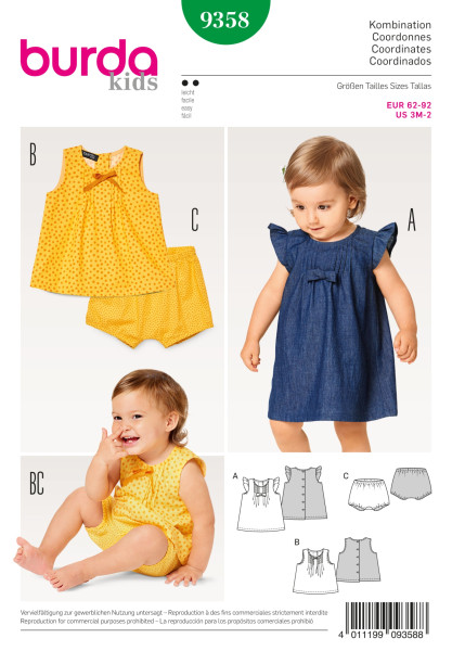 9358 Kleid, Hängerchen, Bluse, Höschen, Burda