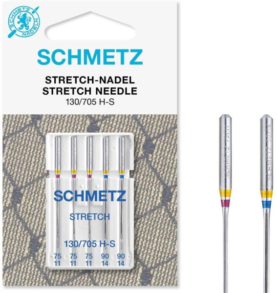 SCHMETZ Nähmaschinennadeln | 5 Stretch-Nadeln | 130/705 H-S | Nadeldicken: 3x 75/11 und 2x 90/14