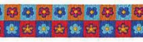 Webband Blumen 15 mm blau/orange