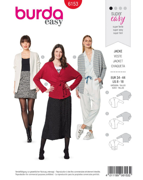 6153 Cardigans, Schnittmuster von Burda