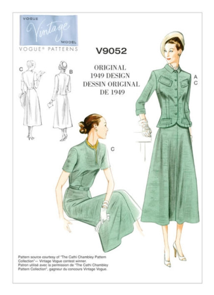V9052 Damen Gürtel Kleid Jackett, Vogue