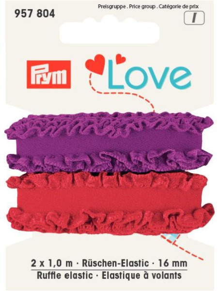 Prym Love Rüschen-Elastic 16mm rot/fuchsia 2x1m