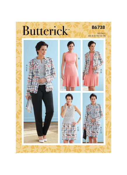 B6738 Damen Shirt Top Hose Kleid Jackett, Butterick