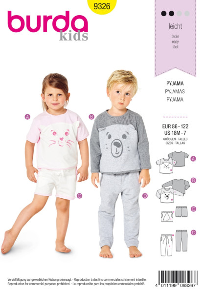 9326 Pyjama, Schnittmuster von Burda