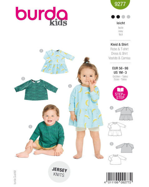 9277 Kleid und Shirt für Babys, Burda