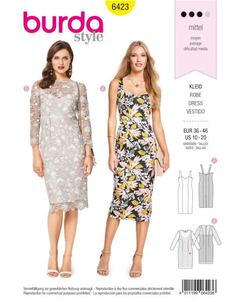 6423 Cocktail-Kleider F, S 2018 #6423, Burda