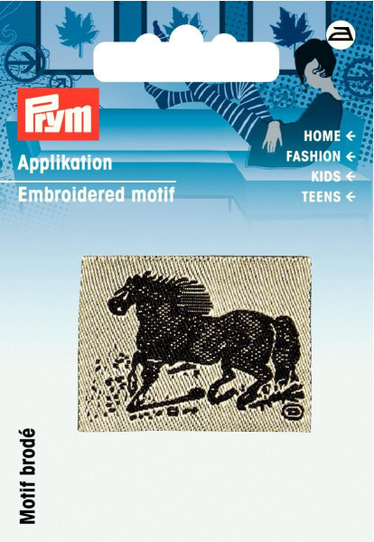 Applikation Label Pferd schwarz/beige