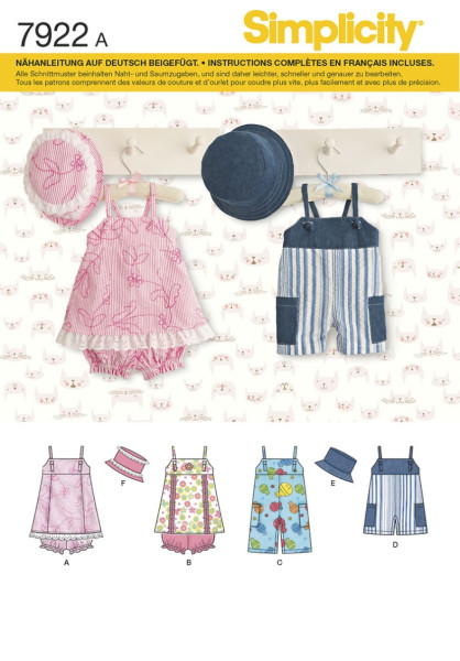 7922 Babykleid, Babyhose, Hut, Simplicity