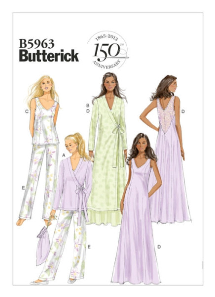 B5963 Damen Top Hose Kleidchen Robe Beutel, Butterick