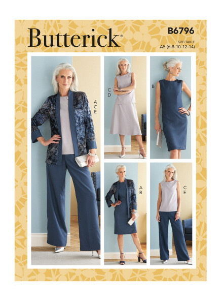 B6796 Damen Shirt Top Hose Kleid Jackett, Butterick