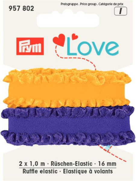Prym Love Rüschen-Elastic 16mm lila/gelb 2x1m