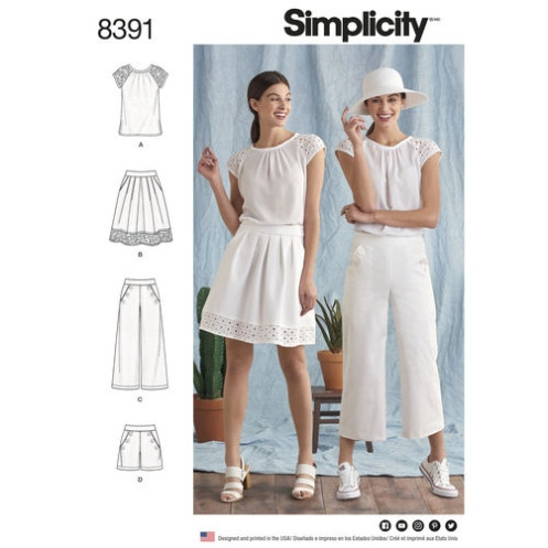 S8391 Damen Shirt Top Hose Shorts, Simplicity