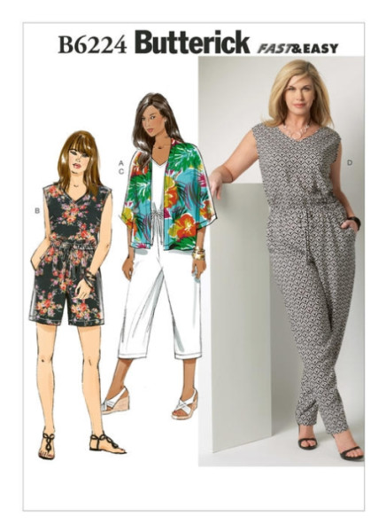 B6224 Damen Kimono Overall Jackett Einteiler, Butterick