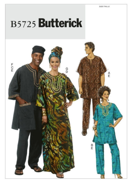 B5725 Damen, Herren Hose Tunika Caftan Hut (34-42), Butterick