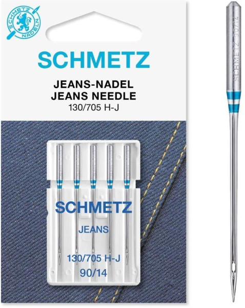 SCHMETZ Nähmaschinennadeln | 5 Jeans-Nadeln | 130/705 H-J | Nadeldicke: 90/14
