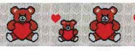 Webband Teddy mit Herz 20 mm grau/rot