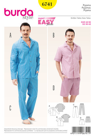 6741 Herren-Pyjama, klassischer Stil, Burda