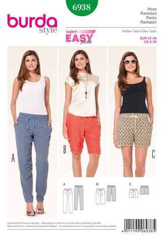 Schnittmuster Burda 6938 Gummizughose ? Bermudas ? Shorts