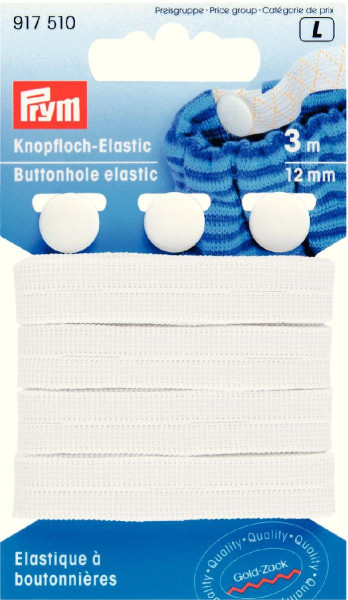 3m Knopfloch-Elastic mit 3 Knöpfen 12 mm weiß