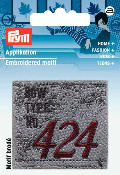 Applikation Label NO. 424 grau / blau