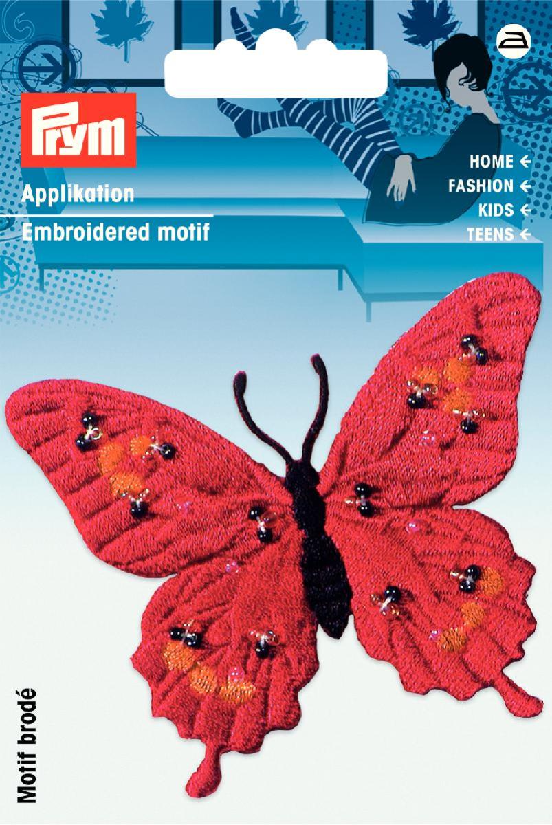 Prym Applikation Schmetterling selbstklebend aufbügelbar blau schwarz  70x57mm