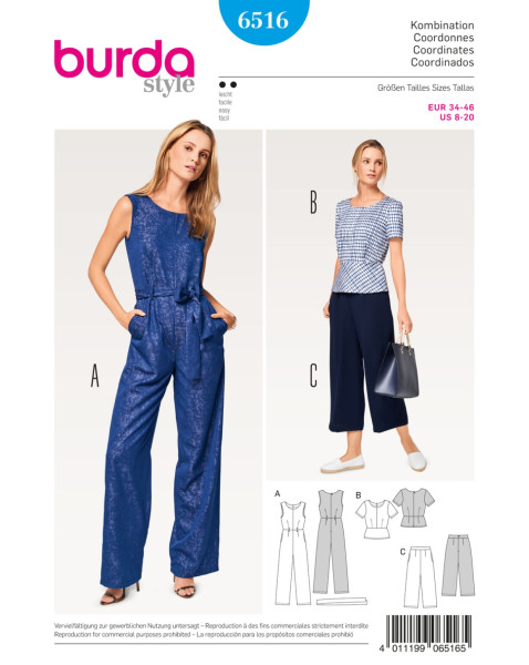 6516 Overall, Oberteil, Hose F, S 2017 #6516, Burda