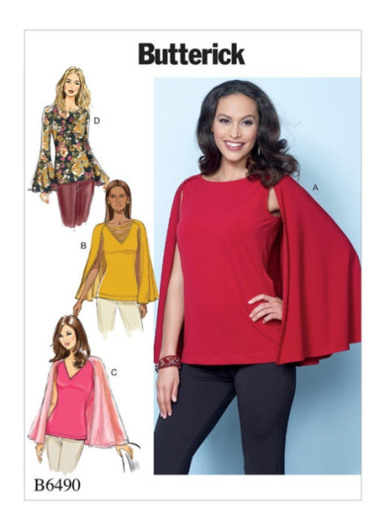 B6490 Damen Flügelärmel Top Cape, Butterick