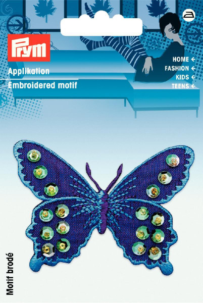 Applikation Schmetterling violett/blau mit Pailletten