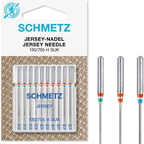 SCHMETZ Nähmaschinennadeln | 10 Jersey-Nadeln | 130/705 H SUK | Nadeldicken: 4X 70/10, 4X 80/12 und