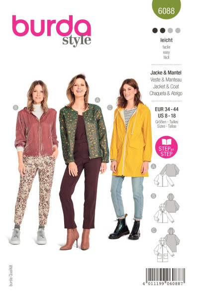 6088 Jacke, Schnittmuster von Burda