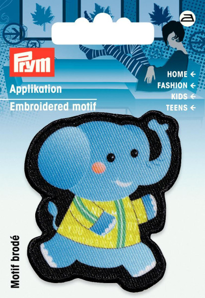 Applikation Elefant schwarz/blau